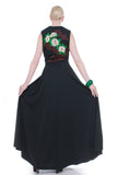 60s 70s ALFRED SHAHEEN Black Floral Wide Sweep Braided Belt Maxi Boho Gypsy Vintage Dress Women's Size Medium