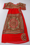 VTG Red Gold Mandala Indian Ethnic Lightweight Silky Shiny Caftan Lounge MuuMuu Maxi Dress Women Size Small / 36" bust