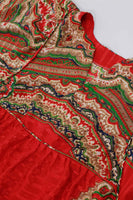 VTG Red Gold Mandala Indian Ethnic Lightweight Silky Shiny Caftan Lounge MuuMuu Maxi Dress Women Size Small / 36" bust