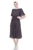Vtg Diane von Furstenberg Georgette Black Wispy Flutter Sleeve Smocked Waist Black Dress Women Size Small