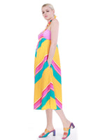 70s Vibrant Cotton Chevron Pinafore Apron Jumper Dress with Pockets Womens Size XS...Small...32-34" low bust