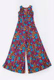 60 Psychedelic Palazzo Jumpsuit Wide Leg Purple Blue Paisley Floral Vintage Mod Hippie Women's Size Medium / 37" bust / 32" waist / 37" hips