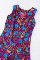 60 Psychedelic Palazzo Jumpsuit Wide Leg Purple Blue Paisley Floral Vintage Mod Hippie Women's Size Medium / 37" bust / 32" waist / 37" hips
