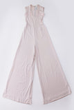 Vintage LILLIE RUBEN Jumpsuit Ecru Jersey Wide Leg Billowy Sleeve Sheer Mesh Top Womens Size Small / Medium / 32-38" bust / 28"waist
