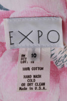 80s Pastel Cotton Full Skirt Tea Length Sweetheart EXPO Pink White Floral Garden Dress Women's Size Large...XL...39" bust...34" waist