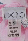 80s Pastel Cotton Full Skirt Tea Length Sweetheart EXPO Pink White Floral Garden Dress Women's Size Large...XL...39" bust...34" waist