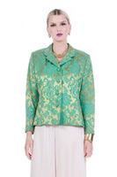 Vintage Green Brocade Noviello BLOOM Shiny Gold Turquoise Floral Jacket Made in the USA Women's Size Medium / 44" bust / 40" waist