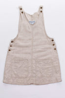 Vtg Beige LINEN Overall Jumper Dress with Pockets Made in the USA Womens Size Medium 34" waist / 40" hips