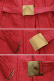 60s Red Leather Shearling Belted Mod Boho Princess Jacket Winter Princess Coat Women Size XS / Small / 35" bust / 34" waist / 40" hips