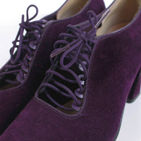 60s Vintage Purple Suede Corset Lace Up Angular High Heel Ankle Bootie Shoes Womens Size US 6.5 / UK 4.5 / Eur 37