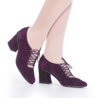60s Vintage Purple Suede Corset Lace Up Angular High Heel Ankle Bootie Shoes Womens Size US 6.5 / UK 4.5 / Eur 37