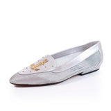 80s NAUTICAL Silver Mesh Metallic Pointed Toe Flats Timothy Hitsman Shoes Made in Spain Women's Size US 7 / UK 5 / Eur 37-38