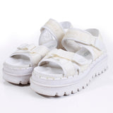 90s SKECHERS Platform White Canvas Velcro Rubber Sandals Womens Size US 8 / Uk 6 / Eur 38