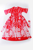 60s 70s Tropical Floral Red White Soft Polyester Loungewear Robe MuuMuu Bell Sleeve Caftan Dress Size Medium / Large / 40" bust / 38" waist