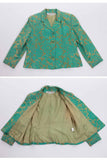 Vintage Green Brocade Noviello BLOOM Shiny Gold Turquoise Floral Jacket Made in the USA Women's Size Medium / 44" bust / 40" waist