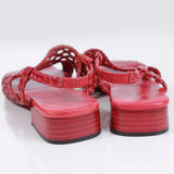 Vtg SESTO Meucci Red Leather Woven Block Heek Slingback Sandals Made in Italy Women's Size US 8.5 / UK 6.5 / Eur 39
