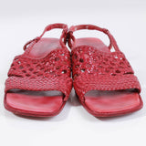 Vtg SESTO Meucci Red Leather Woven Block Heek Slingback Sandals Made in Italy Women's Size US 8.5 / UK 6.5 / Eur 39