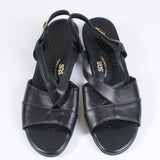 Vintage SAS Tripad Comfort Black Leather Cushion Strappy Wedge Sandals Made in the USA Women's Size US 10 / Uk 7.5 / Eur 40-41