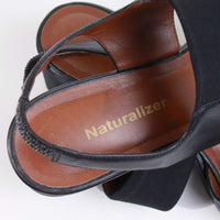 90s Black Elastic Block Heel Slingback Leather Sandals Women's Size US 8 / UK 6 / EUR 38