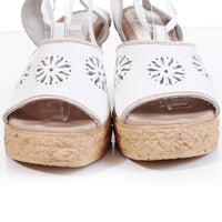 Vtg White Leather Wedge Platform Sbicca Lace Up Summer Sandals Women's Size 9 USA