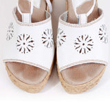 Vtg White Leather Wedge Platform Sbicca Lace Up Summer Sandals Women's Size 9 USA
