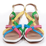 60s 70s RAINBOW Faux Leather Penaljo High Heel Strappy Sandals Made in the USA Size 9 - 9.5 USA
