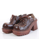 90s Platform Slingback Brown Faux Leather Mule Clog Sandals Womens Size 8 USA