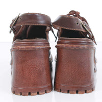 90s Platform Slingback Brown Faux Leather Mule Clog Sandals Womens Size 8 USA
