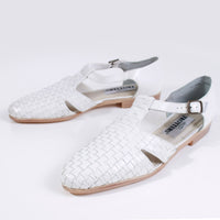 90s White Leather Trotters Woven Block Heel Sandals Made in Brazil Women's Size US 9 / UK 7 / EUR 39-40