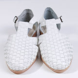 90s White Leather Trotters Woven Block Heel Sandals Made in Brazil Women's Size US 9 / UK 7 / EUR 39-40