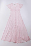 Vintage Pale Pink Sheer Lace Flutter Sleeve Empire Waist Maxi Dress Women's Size Small - Medium - 36" bust - 28" waist - 37" hips