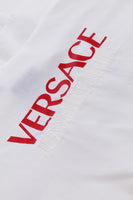 Vintage VERSACE Logo Embroidered White Button Up Blouse Waffle Textured White Cotton Unisex Women&#39;s Size Medium