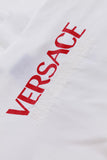 Vintage VERSACE Logo Embroidered White Button Up Blouse Waffle Textured White Cotton Unisex Women&#39;s Size Medium