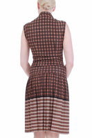 60s Mod SAKS Fifth Avenue Brown Geo Mix Patterned Pleated Sleeveless Collared Scooter Dress Womens Size XS -Small - 35" bust - 30" waist