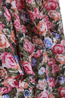 Vtg Ruffle Floral Peasant Top Billowy Sleeves Lightweight Silky Romantic Boho Women's size Medium - Large - 43" bust - 39" waist