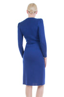 Vintage ST. JOHN Wool Knit Dress Deep Royal Blue Fitted Long Sleeve Sweaterdress Women's Size Small-Medium, 32-36" Bust, 28-32" waist