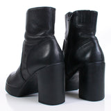 90s STEVE MADDEN Platform Black Leather Chunky Heel Ankle Boots Women's Size 8 USA