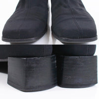 90s Austrian PAUL GREEN Black Stretch Neoprene Tall Square Toe Block Heel Boots Womens Size 8 - 8.5 USA / 6.5 Uk