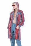 70s Vintage Mini Loop Knit Long Hooded Cardigan Sweater Reds and Blues Women's Size Small