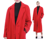80s Oversized Red Wool Winter Maxi Coat Made in the USA Size Medium / Large / 43&quot; bust / 46&quot; waist / 48&quot; hips
