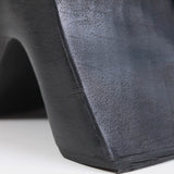 90s STEVE MADDEN Platform Architectural Avant Garde Black Leather Wood Heel Sandals Size 9 USA