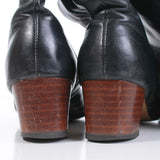 70s Knee High Black Leather Block High Heel COBBIES Boho Boots Women's Size 10 - 10.5 - 11 USA