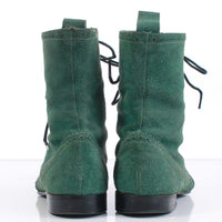 80s Vtg JOHN FLUEVOG Swordfish Family Green Suede Pointy Toe Lace Up Boots Made in England Womens U.S. Size 8 (runs large and wide)