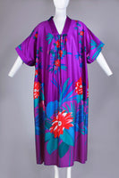 Vtg TROPICAL Caftan Kimono Sleeve Soft and Stretchy Poly Purple Floral Muu Muu Maxi Dress Loungewear Size XL - 1X 