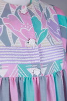 80s Vintage Pastel Caftan Muu Muu Maxi Dress Cotton Poly Striped Floral Print Loungewear Size 10 / Large - 38" bust