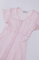 Vintage Pale Pink Sheer Lace Flutter Sleeve Empire Waist Maxi Dress Women's Size Small - Medium - 36" bust - 28" waist - 37" hips