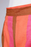 50s 60s Cotton CANVAS 2 Piece Set Playsuit High Waist Shorts + Crop Top Orange Pink Brown Striped Women&#39;s Size Small-XS-34&quot; bust - 26&quot; waist