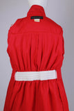 80s Red Cotton Trench Dress Lightweight Belted Puff Sleeve Midi Shirtdress Women&#39;s Size XS / 38&quot; bust / 24-26&quot; waist / 38&quot; hips / 48&quot; long