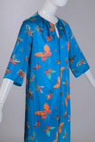 60s Silky Nylon BUTTERFLY Novelty Print Colorful Blue Vanity Fair Dressing Gown Caftan Loungewear WFH Women&#39;s Size Large 42&quot; bust - 44&quot;waist