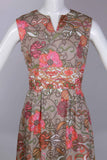 1960s GLOBAL International Gabardine Cotton Twill Pastel Psychedelic Floral Maxi Dress Women&#39;s Size M / Large 39&quot; bust - 28&quot; waist - 42&quot;hips